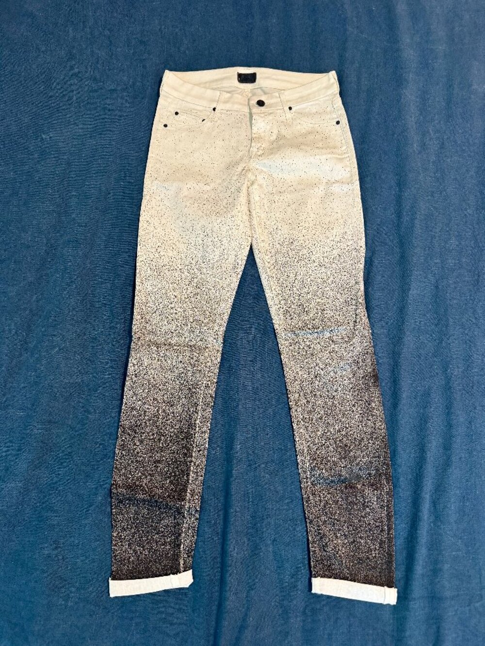 MOTHER The Looker Cruella De Vil White Black Speckled Ombre Skinny Jeans 26